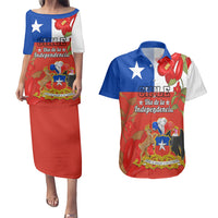 Custom Chile Independence Day Couples Matching Puletasi Dress and Hawaiian Shirt Chilean Copihue Felices Fiestas Patrias - Wonder Print Shop