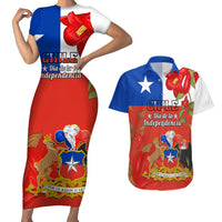 Custom Chile Independence Day Couples Matching Short Sleeve Bodycon Dress and Hawaiian Shirt Chilean Copihue Felices Fiestas Patrias - Wonder Print Shop