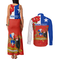 Custom Chile Independence Day Couples Matching Tank Maxi Dress and Long Sleeve Button Shirts Chilean Copihue Felices Fiestas Patrias - Wonder Print Shop