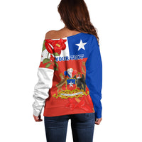 Custom Chile Independence Day Off Shoulder Sweater Chilean Copihue Felices Fiestas Patrias - Wonder Print Shop