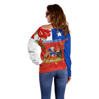 Custom Chile Independence Day Off Shoulder Sweater Chilean Copihue Felices Fiestas Patrias - Wonder Print Shop