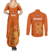 Netherlands Football Couples Matching Summer Maxi Dress and Long Sleeve Button Shirts Go Oranje 2023 World Cup - Wonder Print Shop
