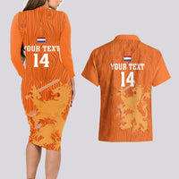 Custom Netherlands Football Couples Matching Long Sleeve Bodycon Dress and Hawaiian Shirt Go Oranje 2023 World Cup - Wonder Print Shop