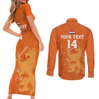 Custom Netherlands Football Couples Matching Short Sleeve Bodycon Dress and Long Sleeve Button Shirts Go Oranje 2023 World Cup - Wonder Print Shop