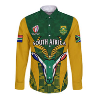 South Africa Rugby Long Sleeve Button Shirt Go Springboks Kente Pattern With Bokke - Wonder Print Shop