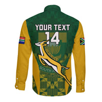 Custom South Africa Rugby Long Sleeve Button Shirt Go Springboks Kente Pattern With Bokke - Wonder Print Shop