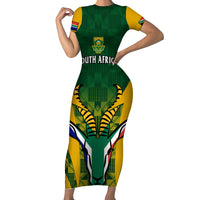 Custom South Africa Rugby Short Sleeve Bodycon Dress Go Springboks Kente Pattern With Bokke - Wonder Print Shop