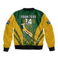 Custom South Africa Rugby Sleeve Zip Bomber Jacket Go Springboks Kente Pattern With Bokke - Wonder Print Shop
