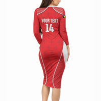 Guadeloupe Football Custom Long Sleeve Bodycon Dress Allez Les Gwada Boys Red Color
