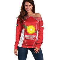 Guadeloupe Football Custom Off Shoulder Sweater Allez Les Gwada Boys Red Color