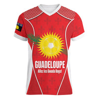 Guadeloupe Football Custom Women V-Neck T-Shirt Allez Les Gwada Boys Red Color