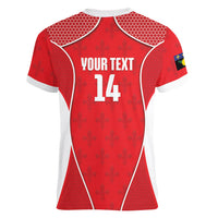 Guadeloupe Football Custom Women V-Neck T-Shirt Allez Les Gwada Boys Red Color