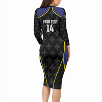Guadeloupe Football Custom Long Sleeve Bodycon Dress Allez Les Gwada Boys Flag Color