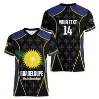 Guadeloupe Football Custom Women V-Neck T-Shirt Allez Les Gwada Boys Flag Color
