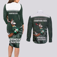 South Africa Rugby Couples Matching Long Sleeve Bodycon Dress and Long Sleeve Button Shirt Springboks 4th Champions World Cup Proud Bokke - Wonder Print Shop