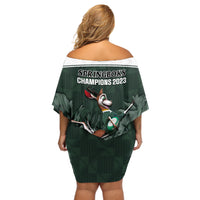 South Africa Rugby Off Shoulder Short Dress Springboks 4th Champions World Cup Proud Bokke - Wonder Print Shop