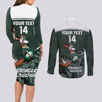 Custom South Africa Rugby Couples Matching Long Sleeve Bodycon Dress and Long Sleeve Button Shirt Springboks 4th Champions World Cup Proud Bokke - Wonder Print Shop