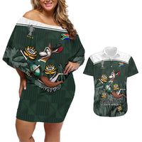 Custom South Africa Rugby Couples Matching Off Shoulder Short Dress and Hawaiian Shirt Springboks 4th Champions World Cup Proud Bokke - Wonder Print Shop