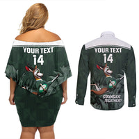 Custom South Africa Rugby Couples Matching Off Shoulder Short Dress and Long Sleeve Button Shirt Springboks 4th Champions World Cup Proud Bokke - Wonder Print Shop