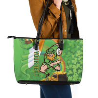 Personalised Ireland Rugby 2025 Leather Tote Bag Irish Leprechaun Saint Patrick's Day