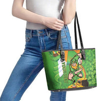 Personalised Ireland Rugby 2025 Leather Tote Bag Irish Leprechaun Saint Patrick's Day