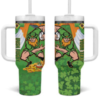 Personalised Ireland Rugby 2025 Tumbler With Handle Irish Leprechaun Saint Patrick's Day - Wonder Print Shop