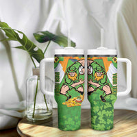 Personalised Ireland Rugby 2025 Tumbler With Handle Irish Leprechaun Saint Patrick's Day - Wonder Print Shop