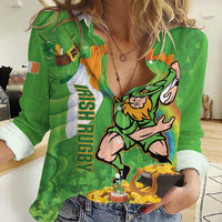 Personalised Ireland Rugby 2025 Women Casual Shirt Irish Leprechaun Saint Patrick's Day - Wonder Print Shop