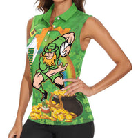 Personalised Ireland Rugby 2025 Women Sleeveless Polo Shirt Irish Leprechaun Saint Patrick's Day - Wonder Print Shop
