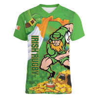 Personalised Ireland Rugby 2025 Women V-Neck T-Shirt Irish Leprechaun Saint Patrick's Day - Wonder Print Shop