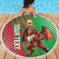 Custom Wales Rugby 2025 Beach Blanket Go Welsh Dragon Sporty Style