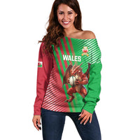 Custom Wales Rugby 2025 Off Shoulder Sweater Go Welsh Dragon Sporty Style - Wonder Print Shop
