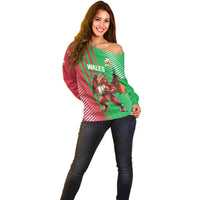 Custom Wales Rugby 2025 Off Shoulder Sweater Go Welsh Dragon Sporty Style - Wonder Print Shop