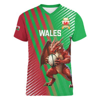 Custom Wales Rugby 2025 Women V-Neck T-Shirt Go Welsh Dragon Sporty Style - Wonder Print Shop