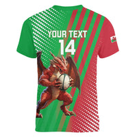 Custom Wales Rugby 2025 Women V-Neck T-Shirt Go Welsh Dragon Sporty Style - Wonder Print Shop