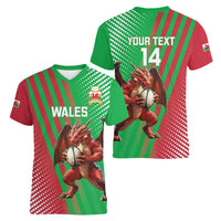 Custom Wales Rugby 2025 Women V-Neck T-Shirt Go Welsh Dragon Sporty Style - Wonder Print Shop