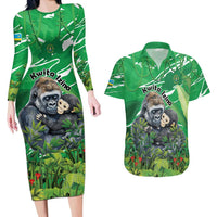 Personalized Rwanda Kwita Izina Couples Matching Long Sleeve Bodycon Dress and Hawaiian Shirt Name a Gorilla - Save a Species - Wonder Print Shop