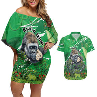 Personalized Rwanda Kwita Izina Couples Matching Off Shoulder Short Dress and Hawaiian Shirt Name a Gorilla - Save a Species - Wonder Print Shop