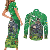 Personalized Rwanda Kwita Izina Couples Matching Short Sleeve Bodycon Dress and Long Sleeve Button Shirt Name a Gorilla - Save a Species - Wonder Print Shop
