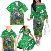 Personalized Rwanda Kwita Izina Family Matching Off The Shoulder Long Sleeve Dress and Hawaiian Shirt Name a Gorilla - Save a Species - Wonder Print Shop