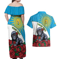 Personalized Rwanda Baby Gorilla Couples Matching Off Shoulder Maxi Dress and Hawaiian Shirt Kwita Izina 2025 - Wonder Print Shop