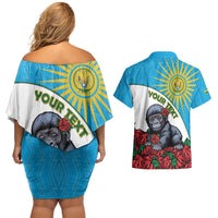 Personalized Rwanda Baby Gorilla Couples Matching Off Shoulder Short Dress and Hawaiian Shirt Kwita Izina 2025 - Wonder Print Shop