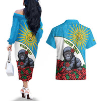 Personalized Rwanda Baby Gorilla Couples Matching Off The Shoulder Long Sleeve Dress and Hawaiian Shirt Kwita Izina 2025 - Wonder Print Shop