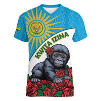 Personalized Rwanda Baby Gorilla Women V-Neck T-Shirt Kwita Izina 2025 - Wonder Print Shop
