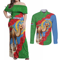Personalised Eritrea Arabian Camel Couples Matching Off Shoulder Maxi Dress and Long Sleeve Button Shirt Gerbera Flower Flag Color - Wonder Print Shop