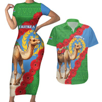 Personalised Eritrea Arabian Camel Couples Matching Short Sleeve Bodycon Dress and Hawaiian Shirt Gerbera Flower Flag Color - Wonder Print Shop