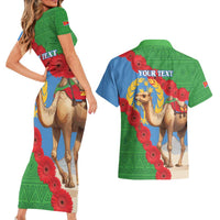 Personalised Eritrea Arabian Camel Couples Matching Short Sleeve Bodycon Dress and Hawaiian Shirt Gerbera Flower Flag Color - Wonder Print Shop