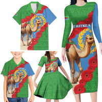 Personalised Eritrea Arabian Camel Family Matching Long Sleeve Bodycon Dress and Hawaiian Shirt Gerbera Flower Flag Color - Wonder Print Shop