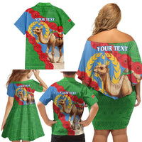 Personalised Eritrea Arabian Camel Family Matching Off Shoulder Short Dress and Hawaiian Shirt Gerbera Flower Flag Color - Wonder Print Shop