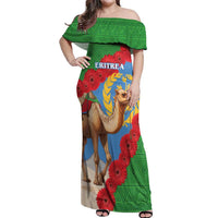 Personalised Eritrea Arabian Camel Off Shoulder Maxi Dress Gerbera Flower Flag Color - Wonder Print Shop